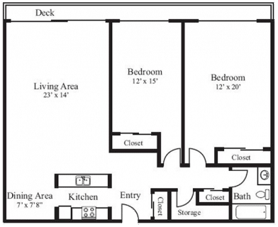 2 Bed / 1 Bath / 950 sq ft / Rent: $1,889 - $2,029